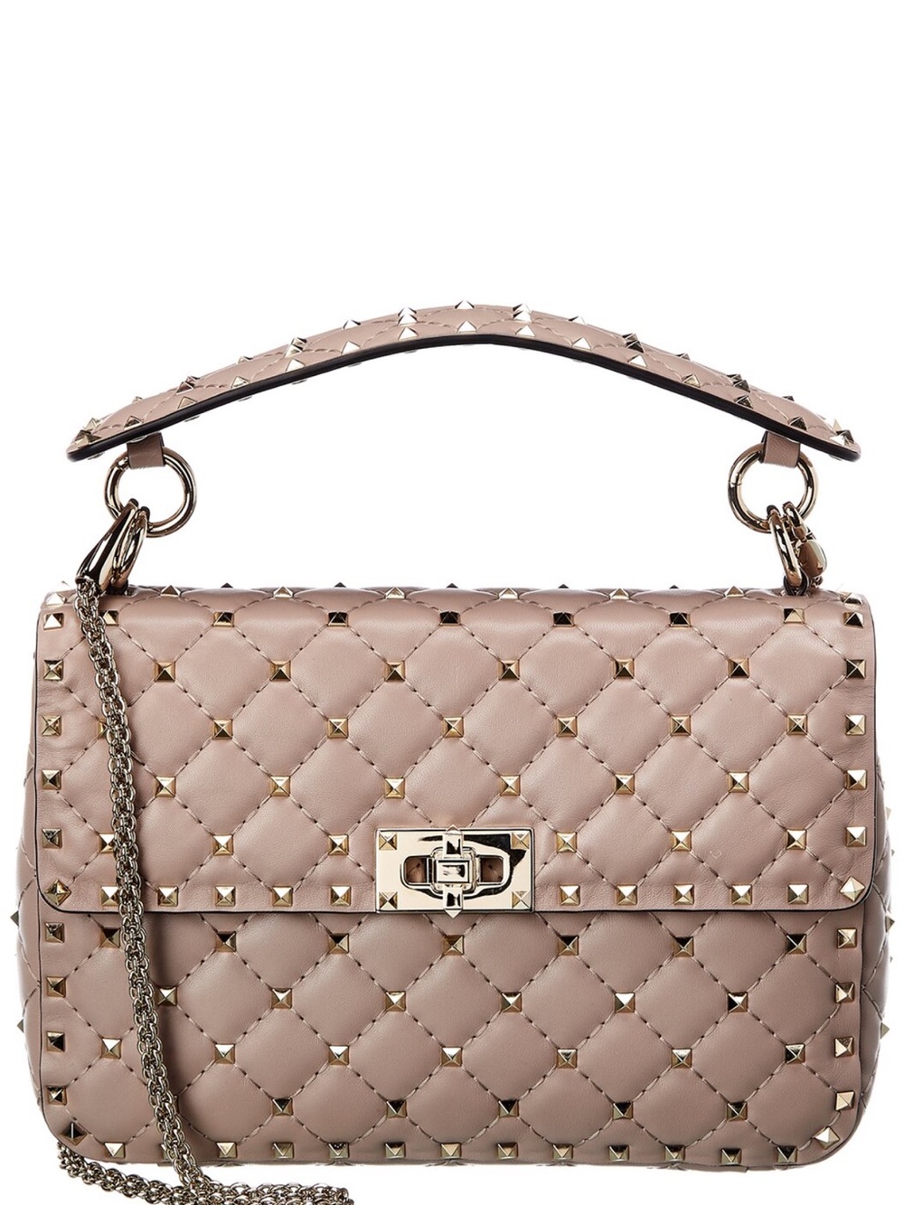 Valentino Rockstud Quilted Leather Shoulder Bag in Taupe Pink